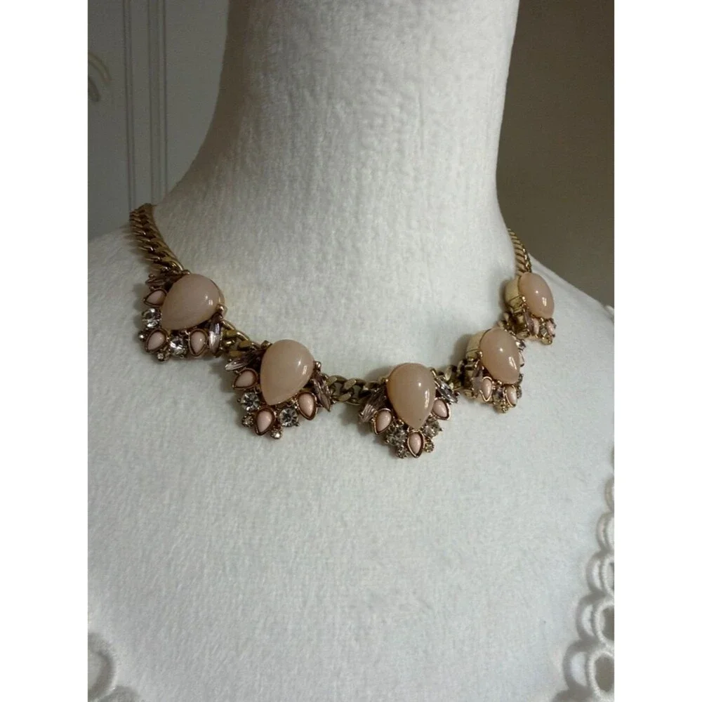 Express Gold Tone Pink Cabochon Rhinestone Statement Bib Necklace